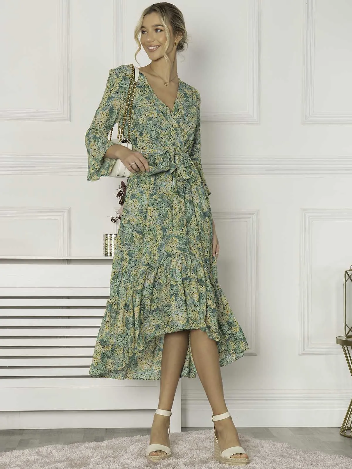 Jolie Moi Geelan Tiered Hem Maxi Dress, Green Floral