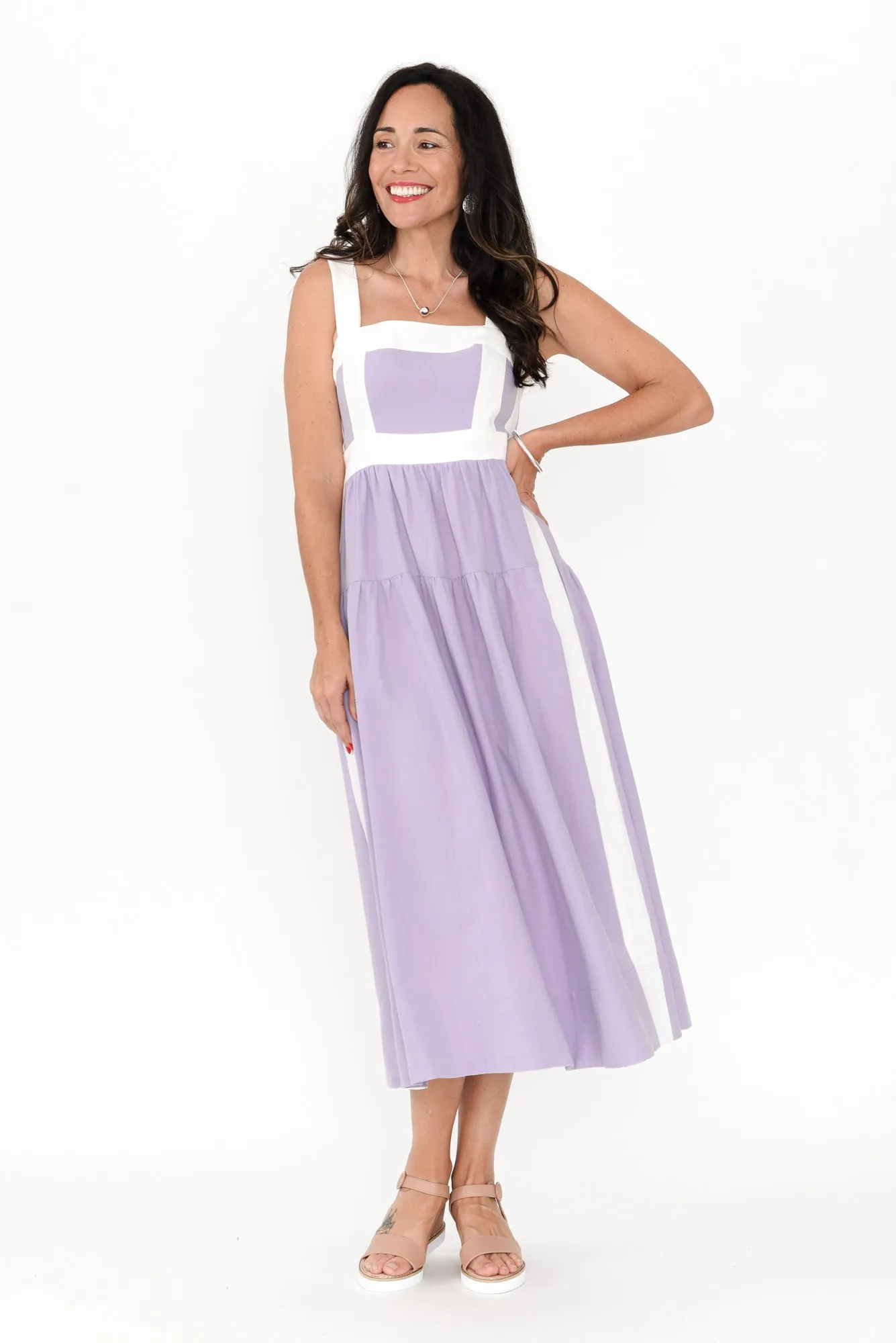 Jolie Purple Trim Cotton Blend Dress