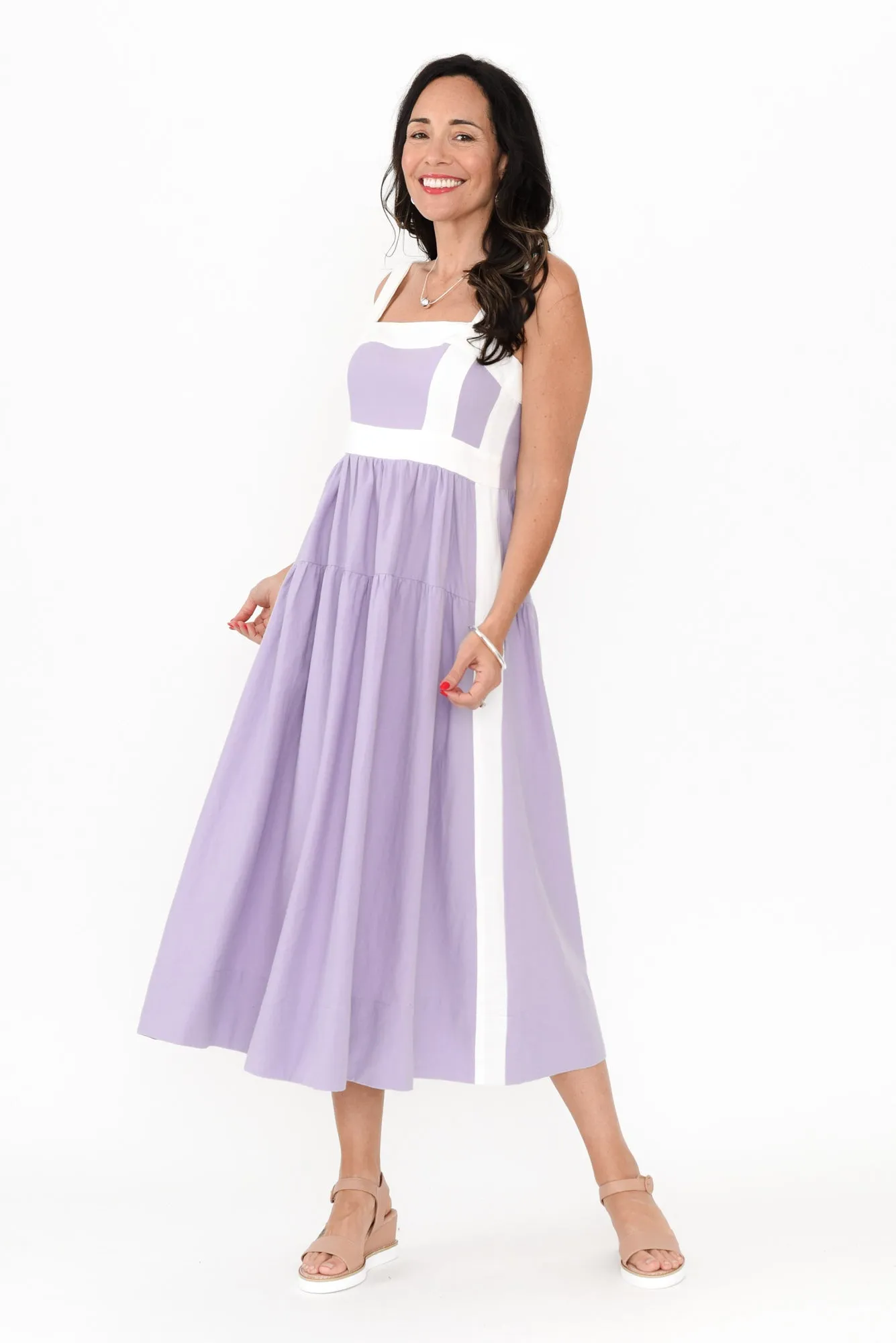 Jolie Purple Trim Cotton Blend Dress