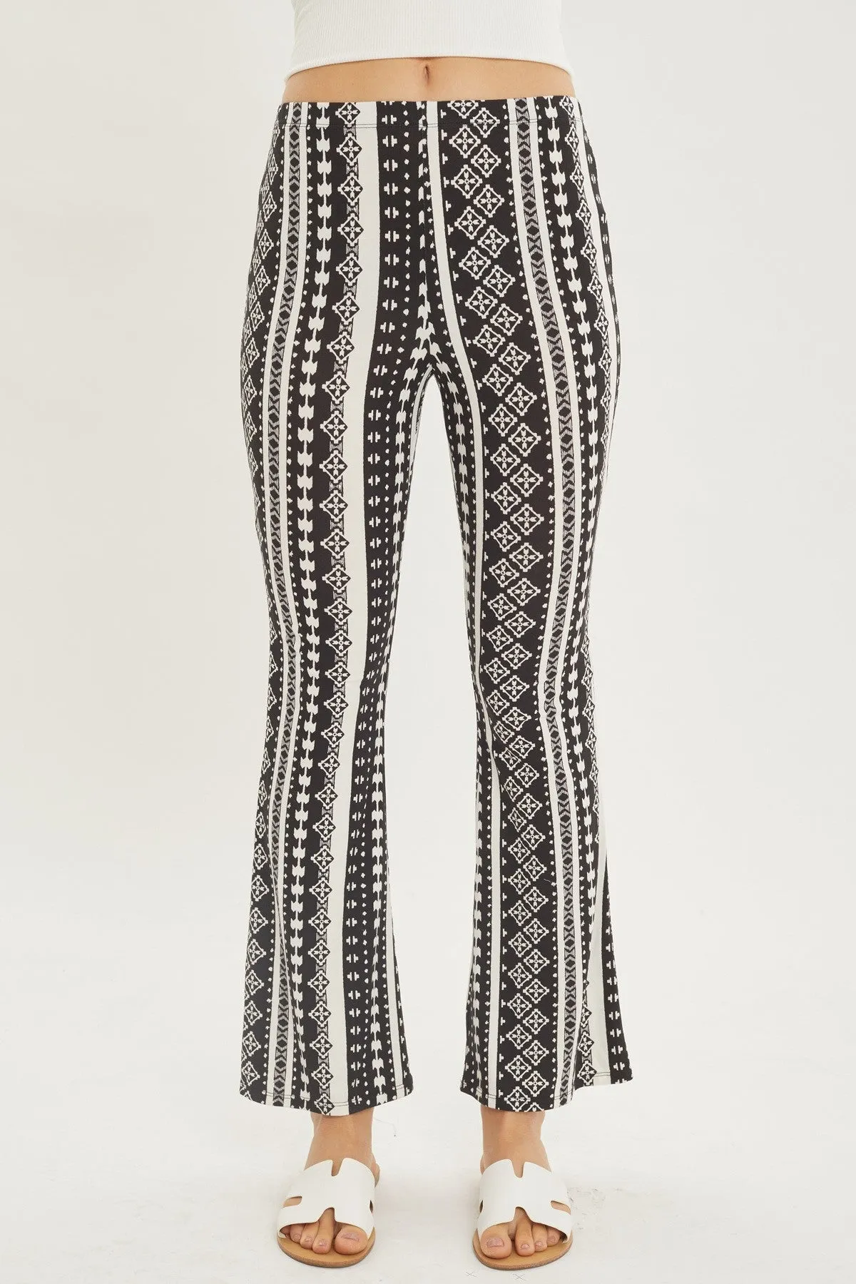 Knit Print Long Flare Pants - Ships from The USA