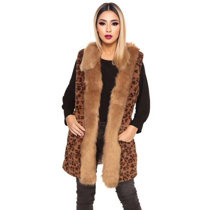 Leopard Fur Trim Vest