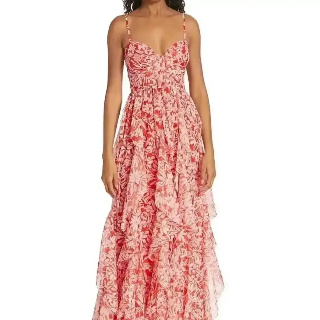 Letitia Sleeveless Cascading Ruffle Floral Maxi Dress