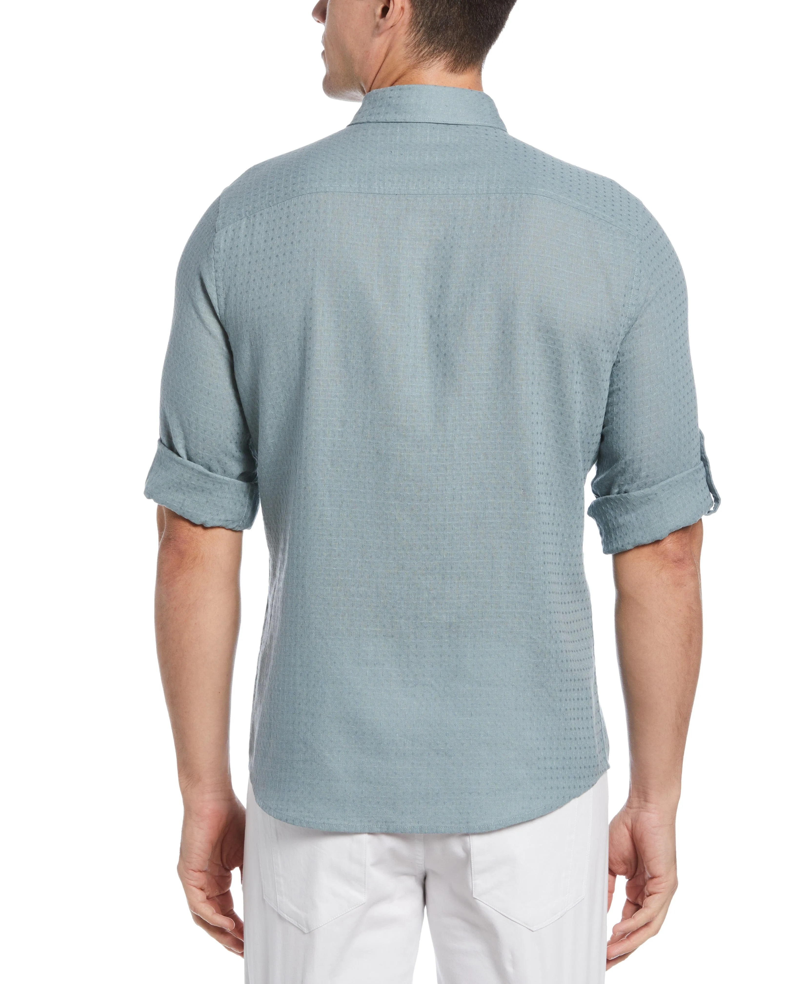 Linen Blend Dobby Roll Sleeve Shirt