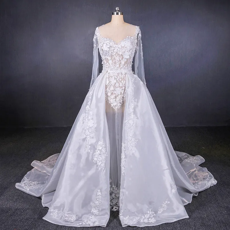 Long Sleeves Simple Elegant Wedding Dresses Lace Wedding Gowns