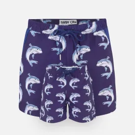 Matching Father & Son Sharks Swim Shorts with Waterproof Pocket