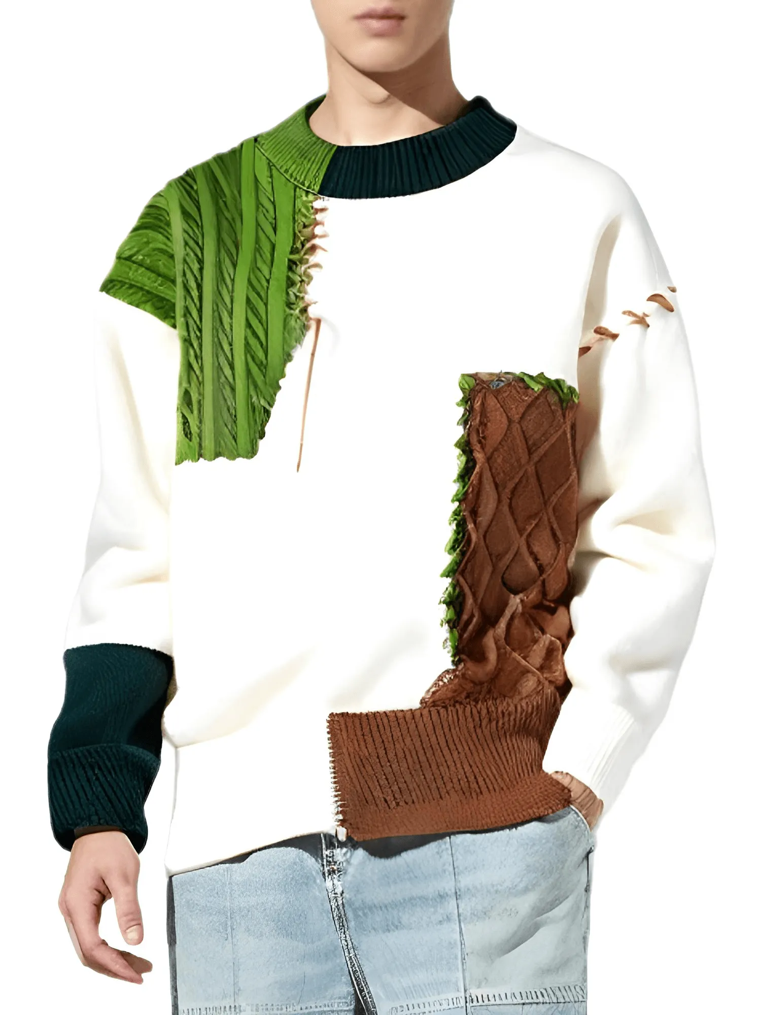 Men's Patchwork Sweater Trend High Street Fashion Autumn and Winter Warm Men's Top Hip-Hop Street Clothing