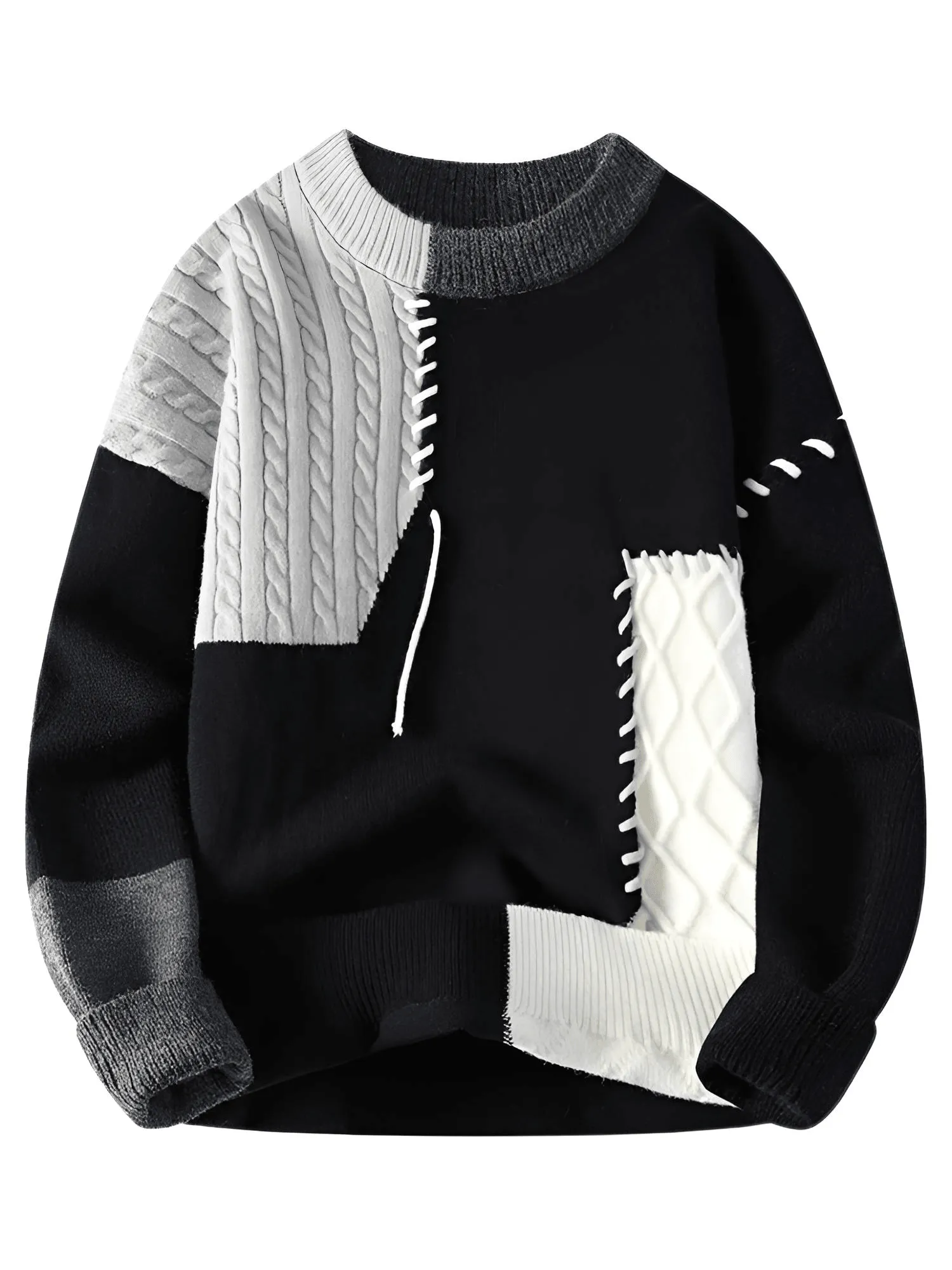 Men's Patchwork Sweater Trend High Street Fashion Autumn and Winter Warm Men's Top Hip-Hop Street Clothing