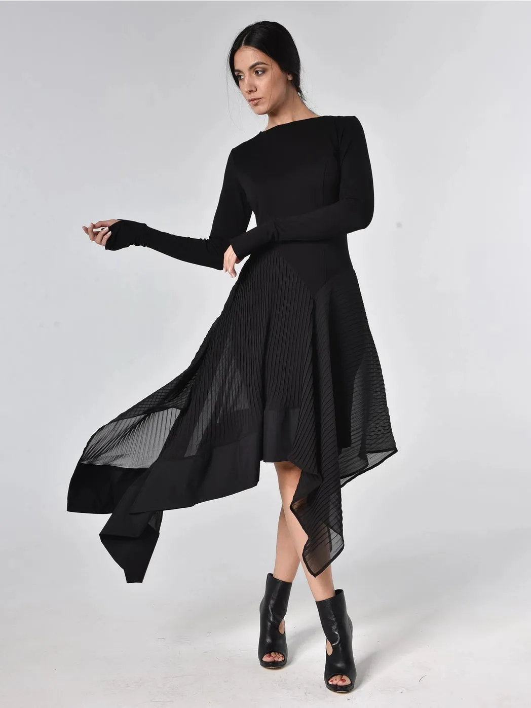 Metamorphoza Pleated Chiffon Dress