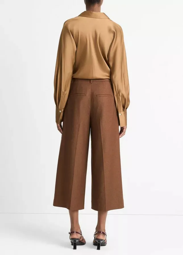 Mid-Rise Brushed Flannel Culotte in Dark Almond