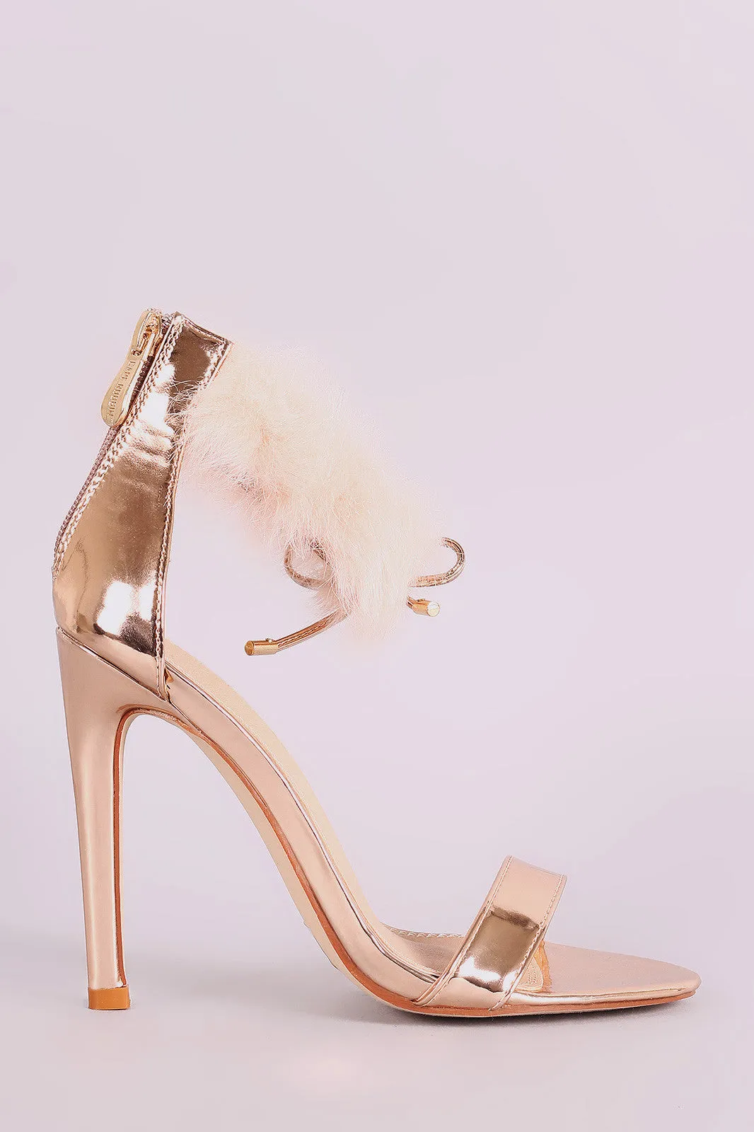 Mirror Metallic Faux Fur Cuff Stiletto Heel