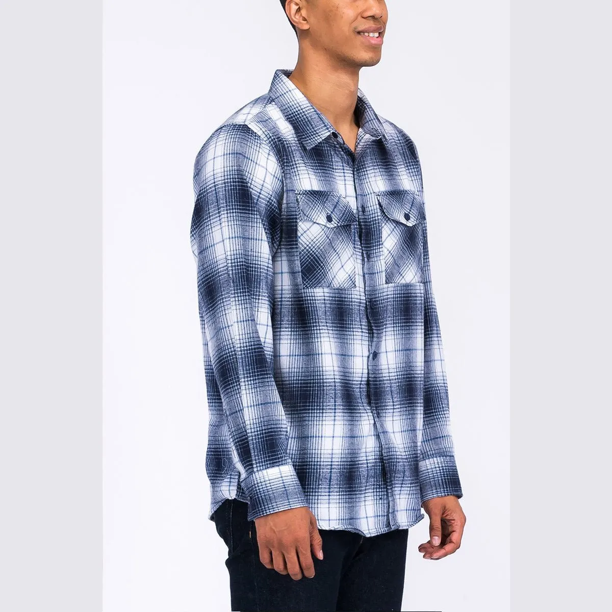 Navy & White Checkered Flannel Shirt