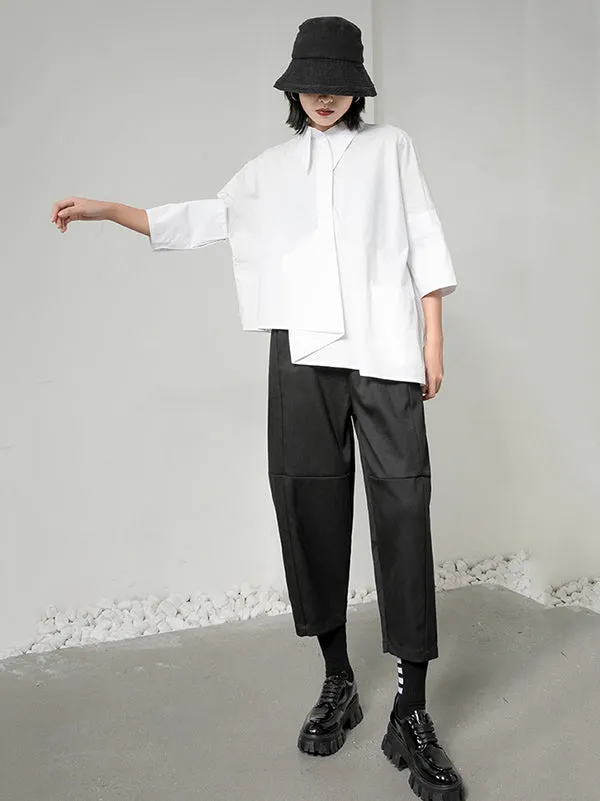 Original Solid Irregularity Lapel Blouse