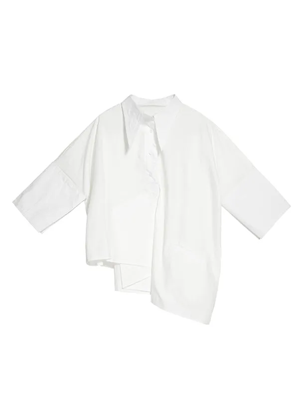 Original Solid Irregularity Lapel Blouse