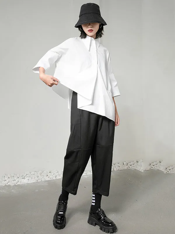 Original Solid Irregularity Lapel Blouse