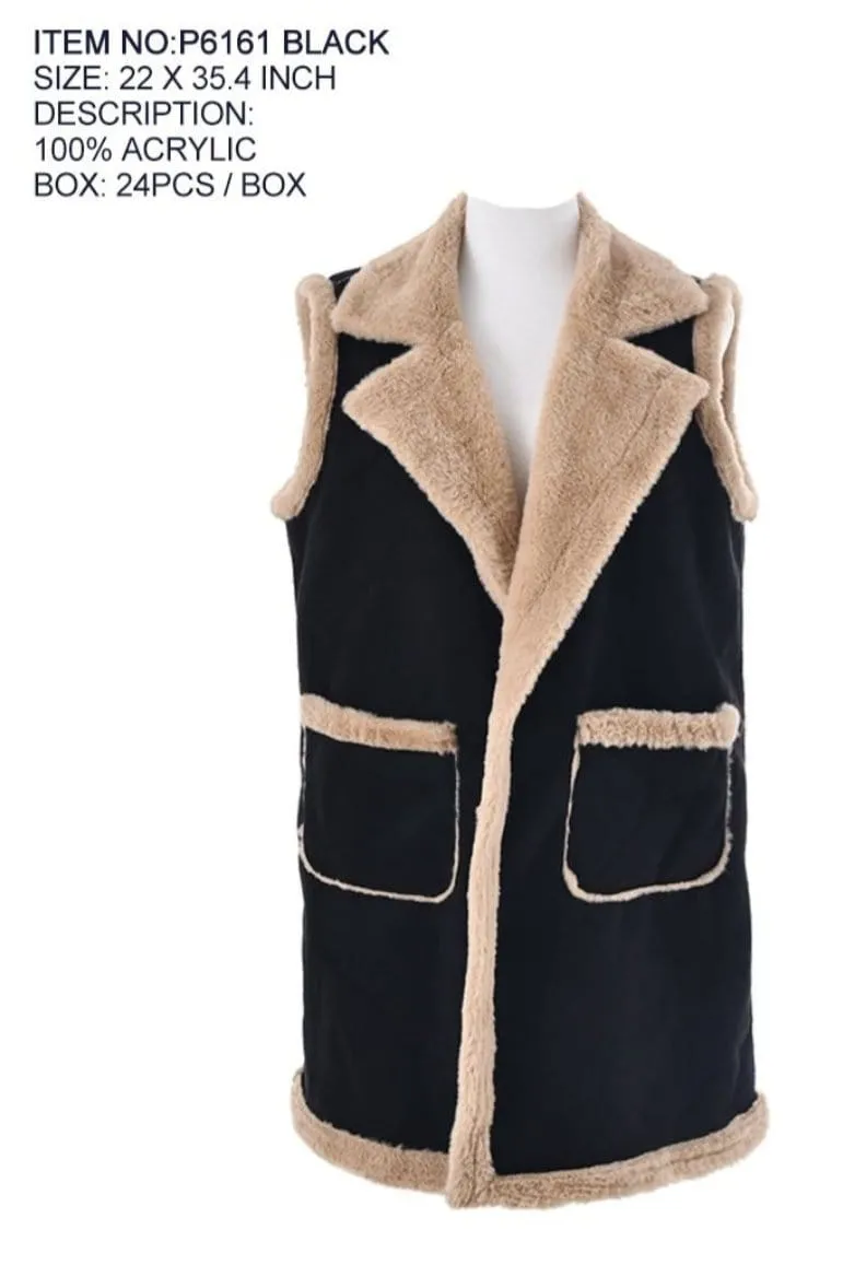 P6161 Kristina Faux Fur Trim Vest With Pockets