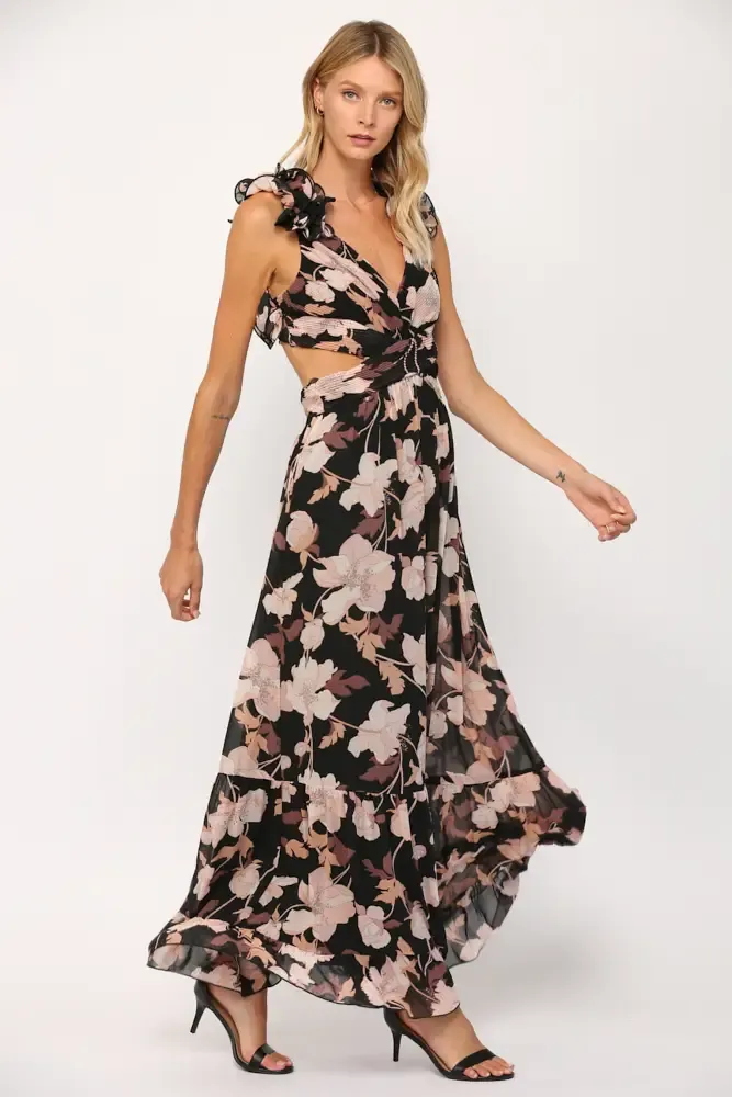 Paris Nights Floral Ruffled Maxi Dress