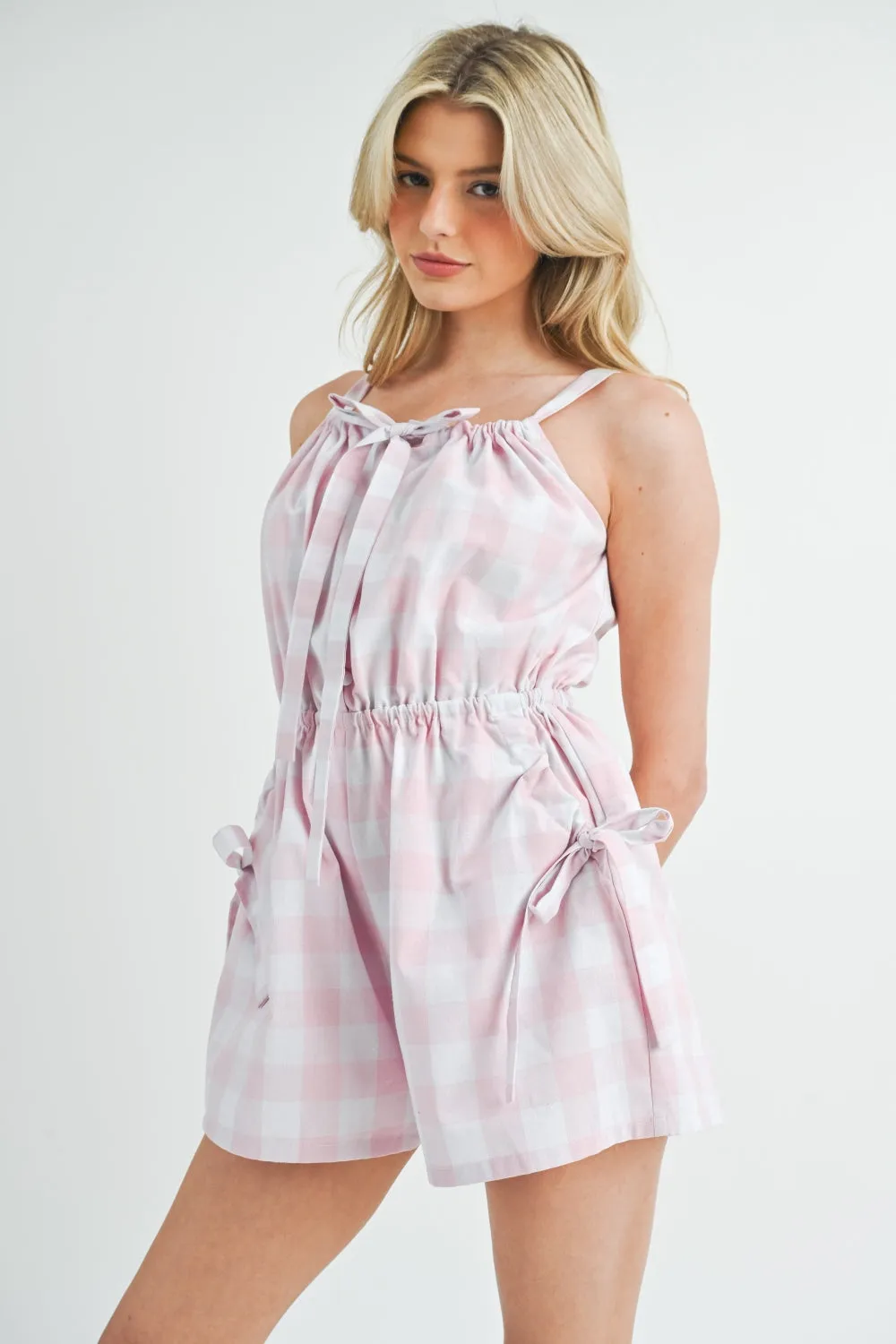 Plaid Sleeveless Button Down Romper