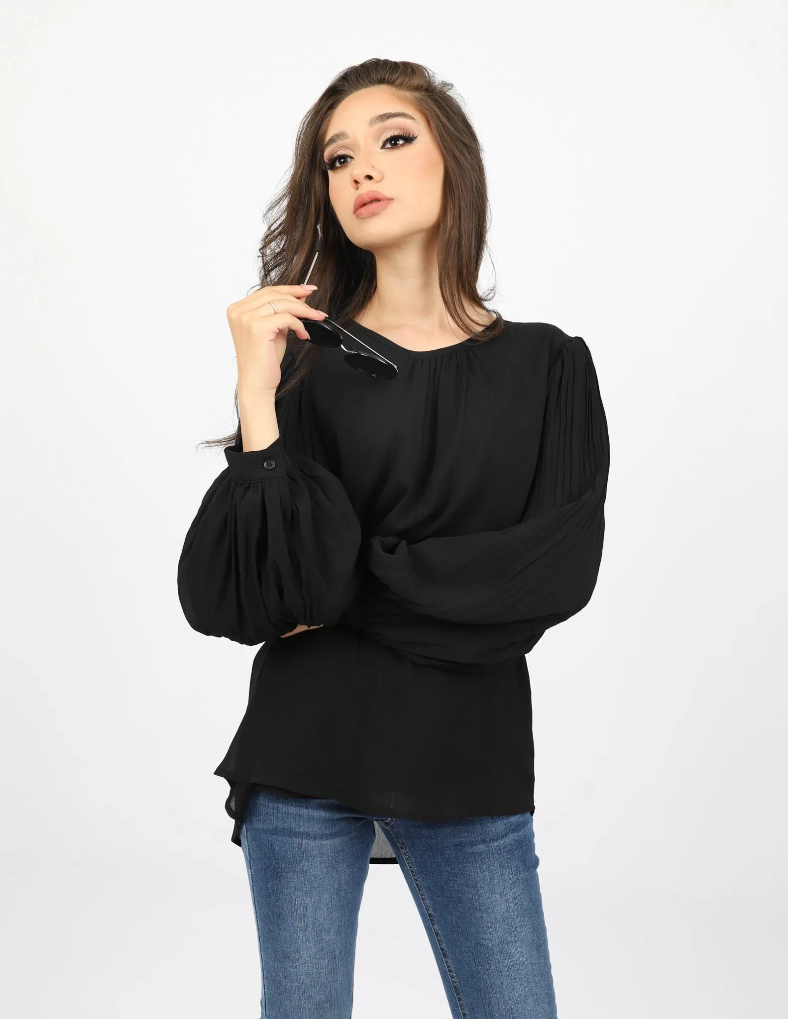 Pleated Sleeve Chiffon Top