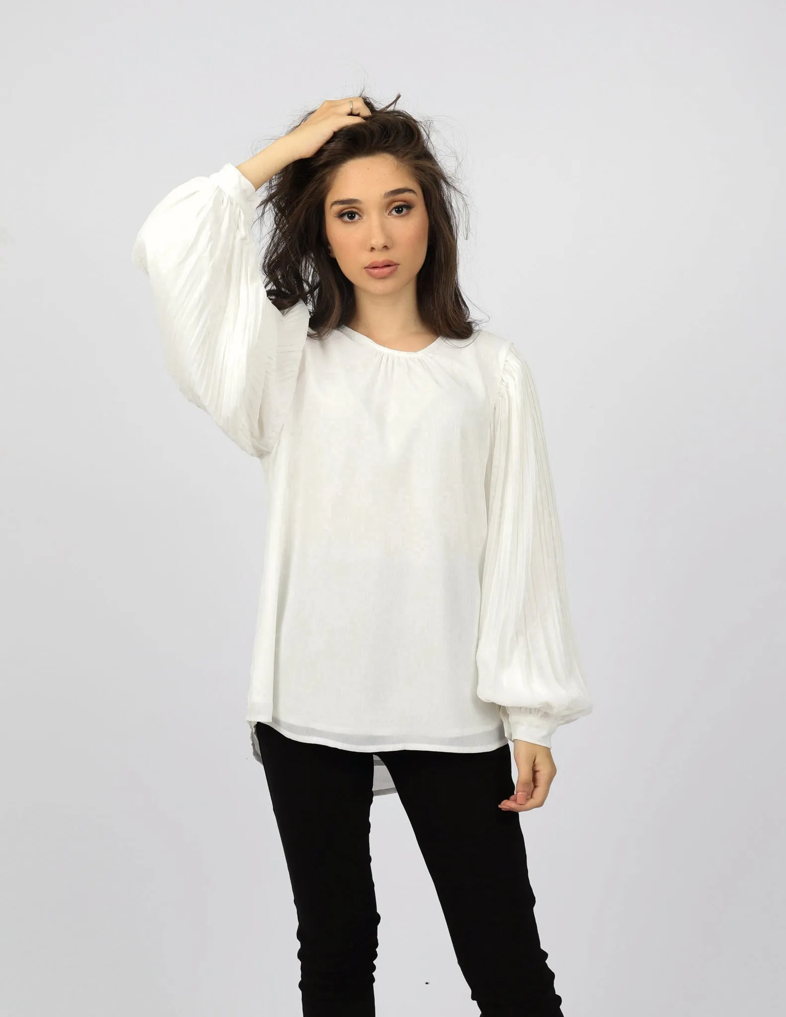 Pleated Sleeve Chiffon Top