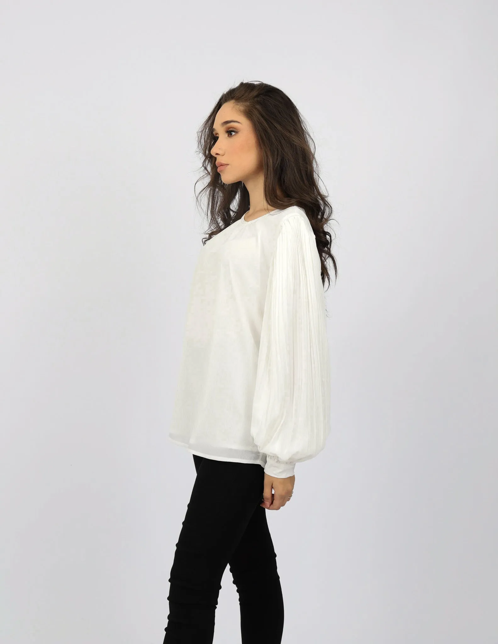 Pleated Sleeve Chiffon Top