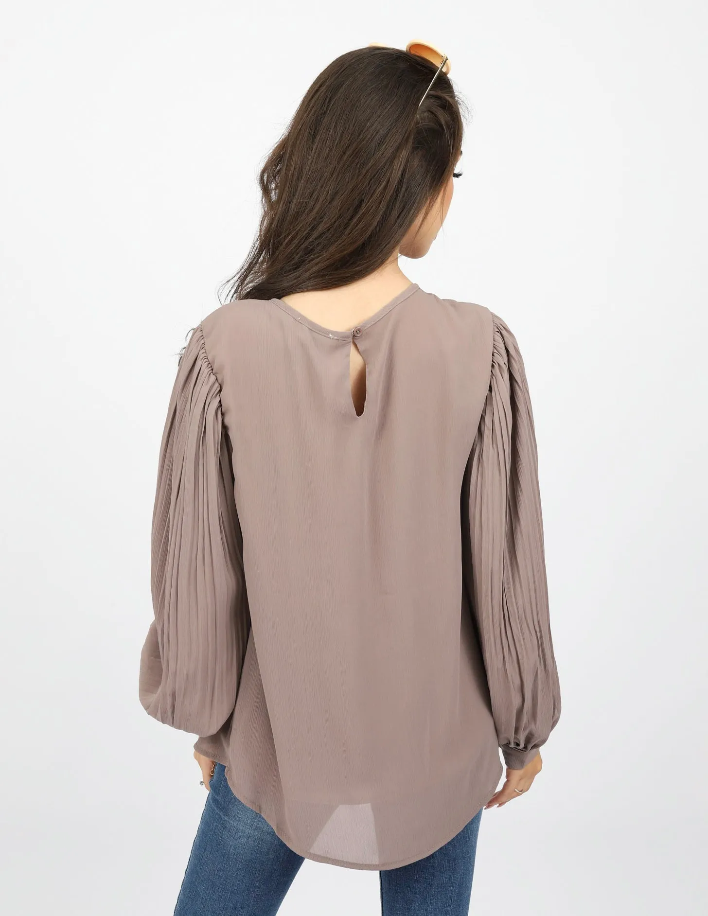 Pleated Sleeve Chiffon Top