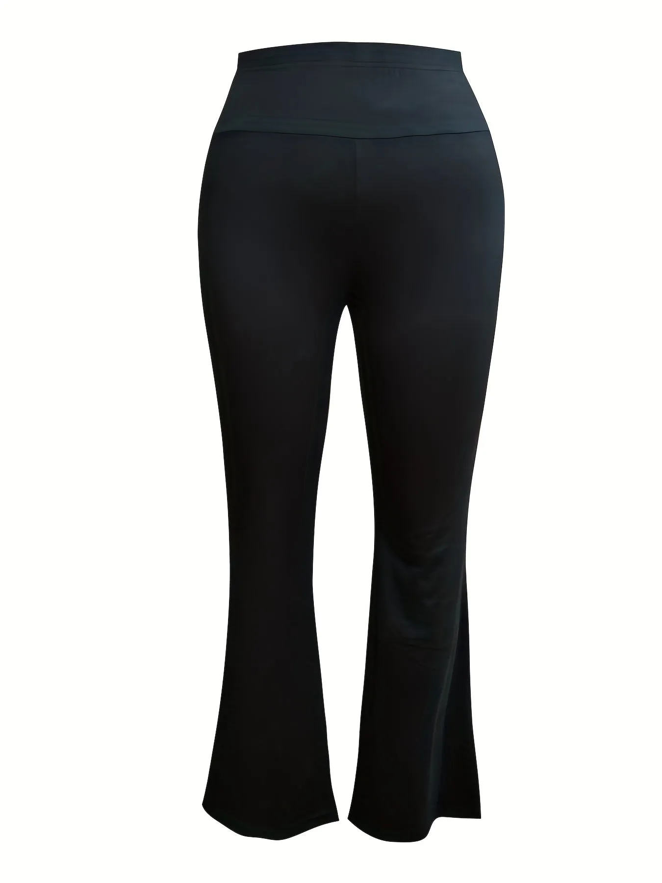 Plus Size Solid High Waisted Flare Leggings - Comfortable Stretch for Elevated Style