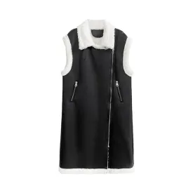 Pre Order:  Faux Fur Spliced Faux Leather Long Vest