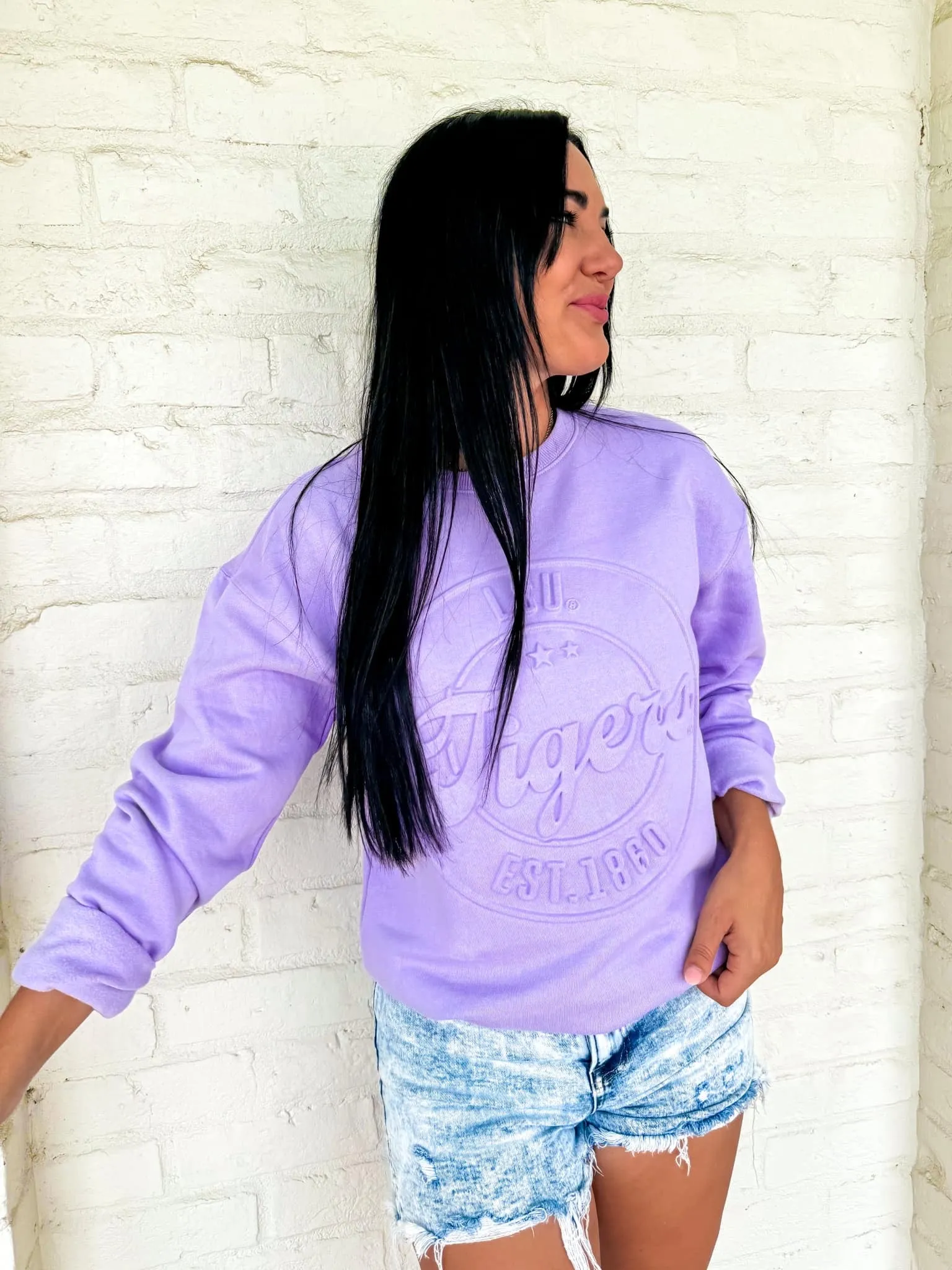 Queen Of LSU Vintage Stamp Sweater Purple