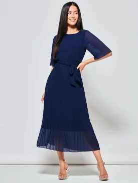 Qynn Chiffon Pleated Maxi Dress, Navy