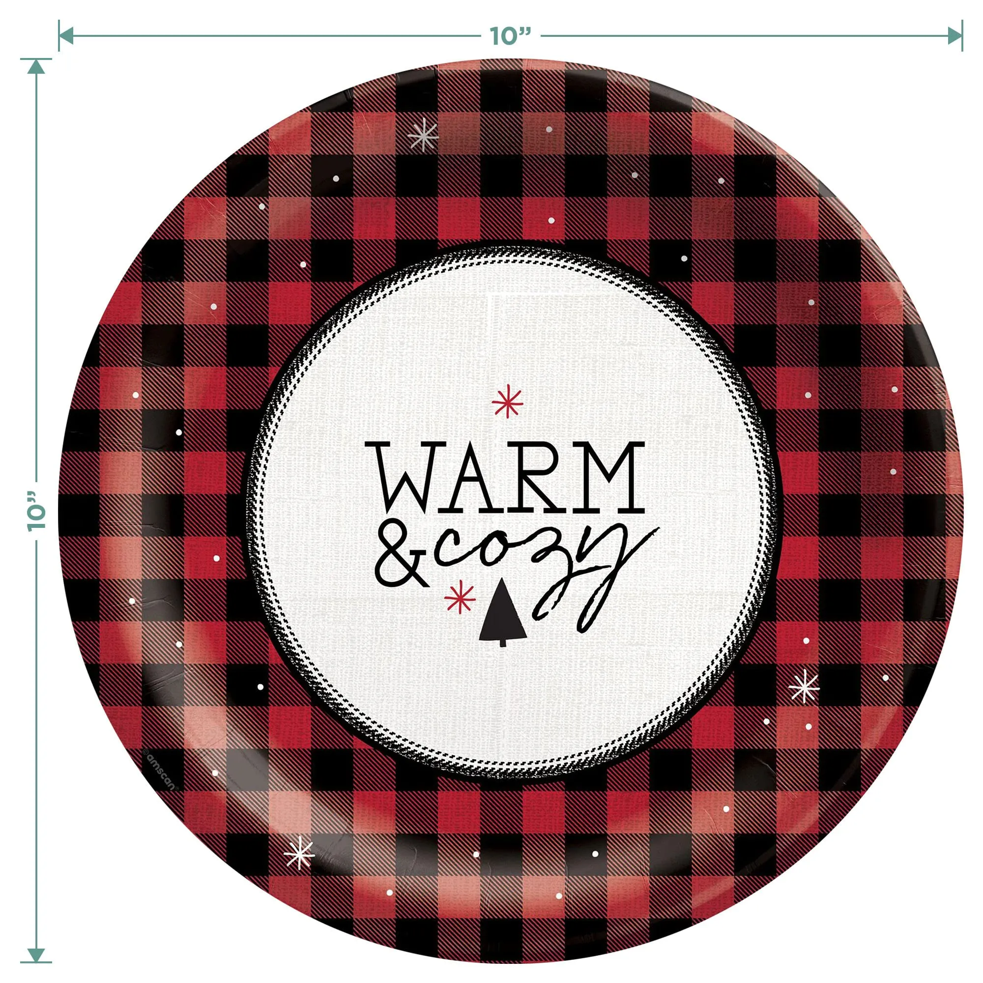 Red & Black Buffalo Plaid Warm & Cozy Happy Holidays Plates With Napkins (Serves 16)