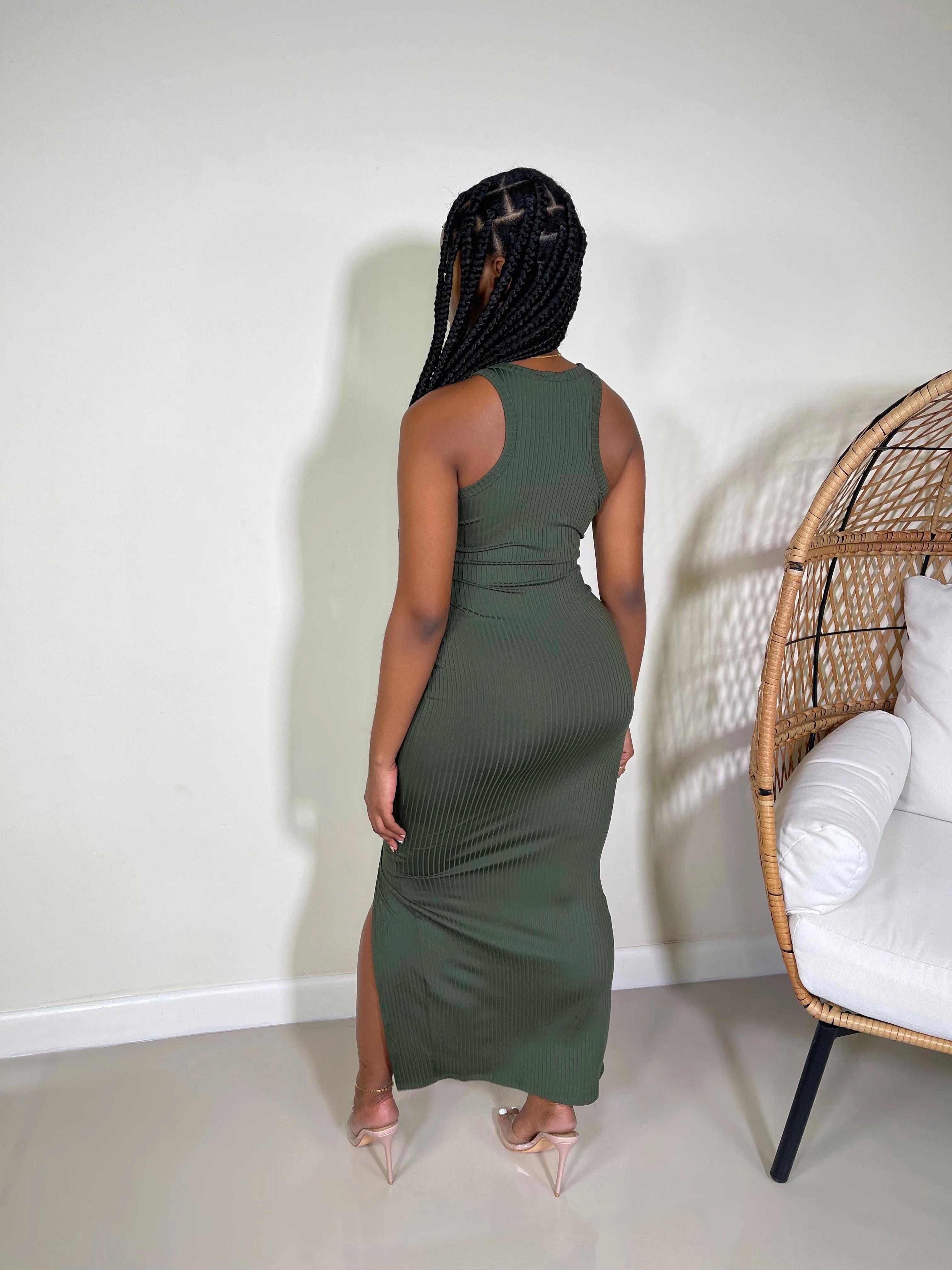 Rylee Slit Maxi Dress-Olive