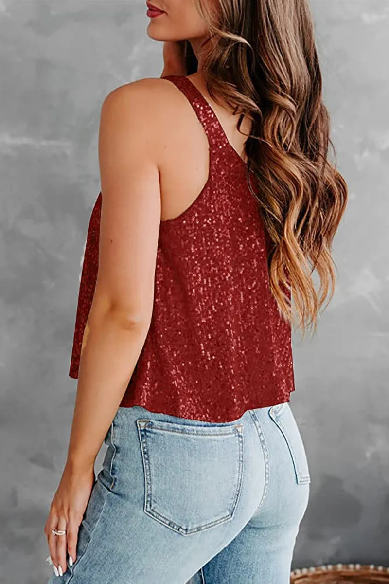 Sexy Casual Solid Sequins O Neck Tops