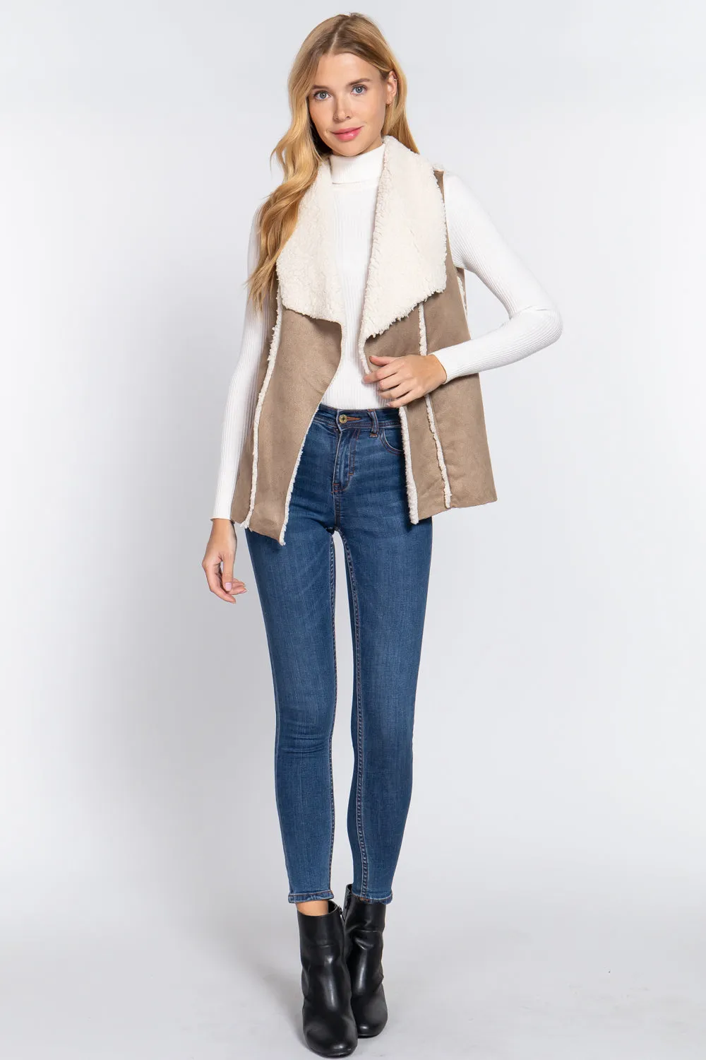 Shawl Faux Suede Fur Bonded Vest - 3 colors