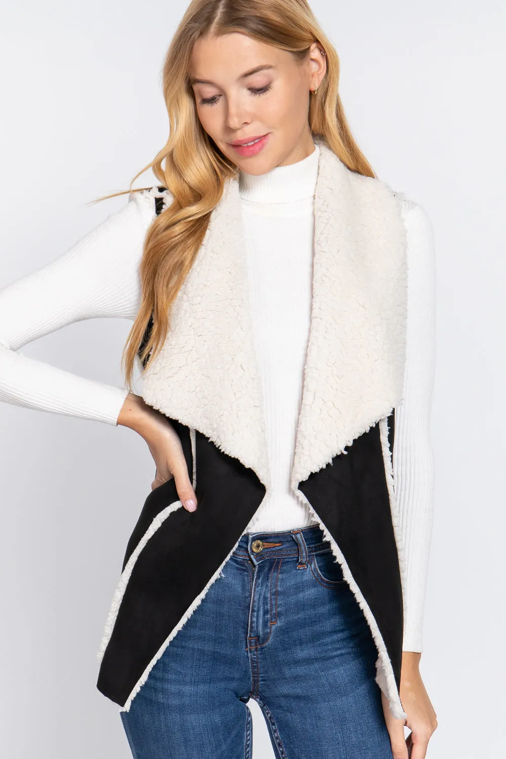 Shawl Faux Suede Fur Bonded Vest - 3 colors