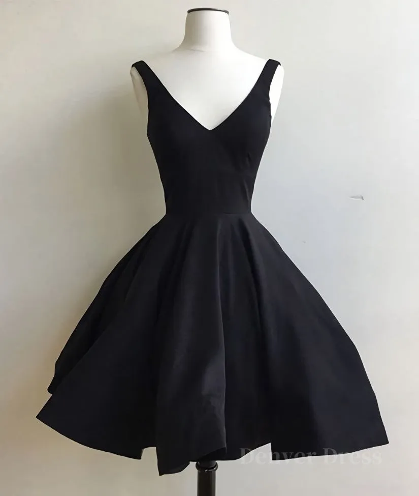 Simple Cute V Neck Short Black Prom Dresses Cute Black Homecoming Dresses Graduation Dresses