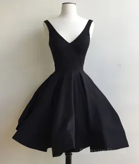 Simple Cute V Neck Short Black Prom Dresses Cute Black Homecoming Dresses Graduation Dresses