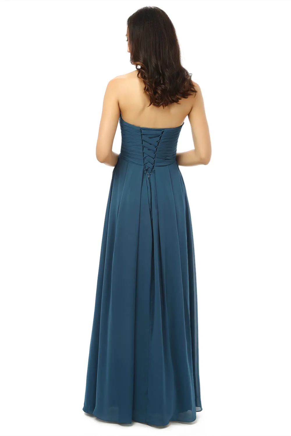 Simple Navy Blue Chiffon Sweetheart Floor Length Bridesmaid Dresses