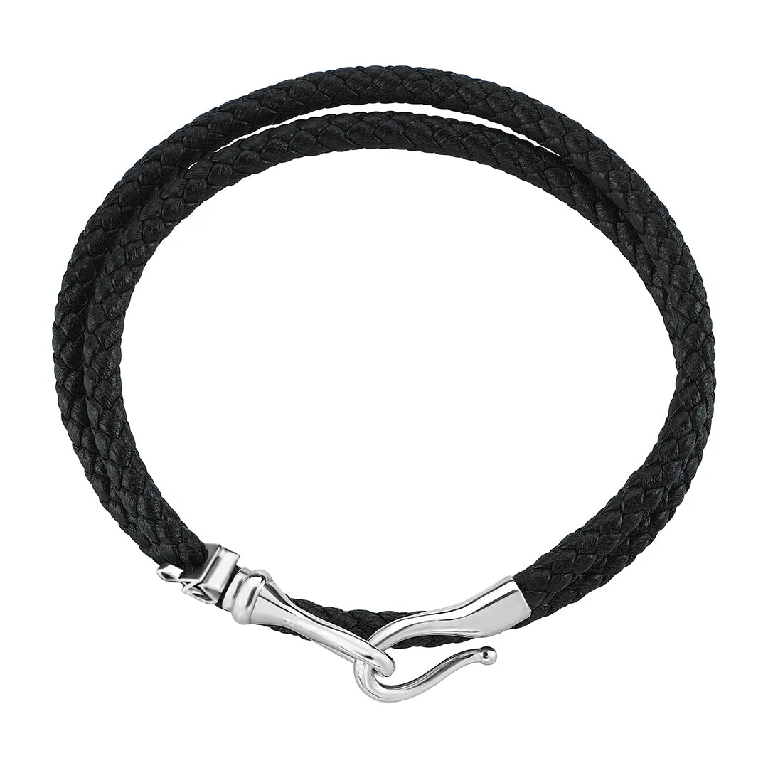 Statement Fish Hook Wrap Leather Bracelet in Silver