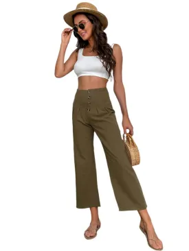 TEEK - Brown High-Waisted Slim-Fit Micro-Flared Pants