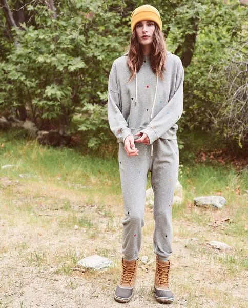 The Cropped Sweatpant, Varsity Grey W/ Embroidered Hearts