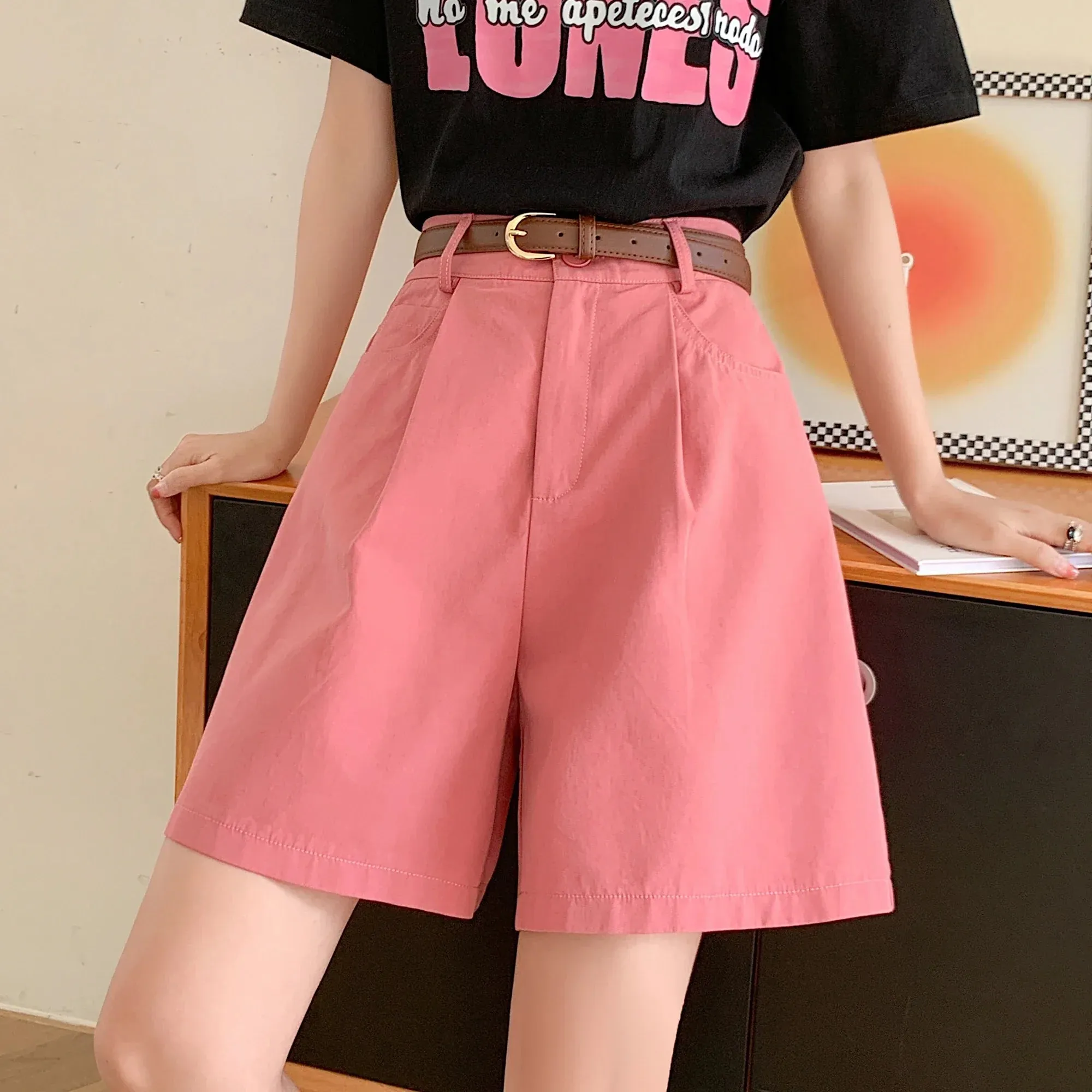 Women's Workwear Shorts Summer Waist Loose Casual Wide Leg Fashionable Shorts