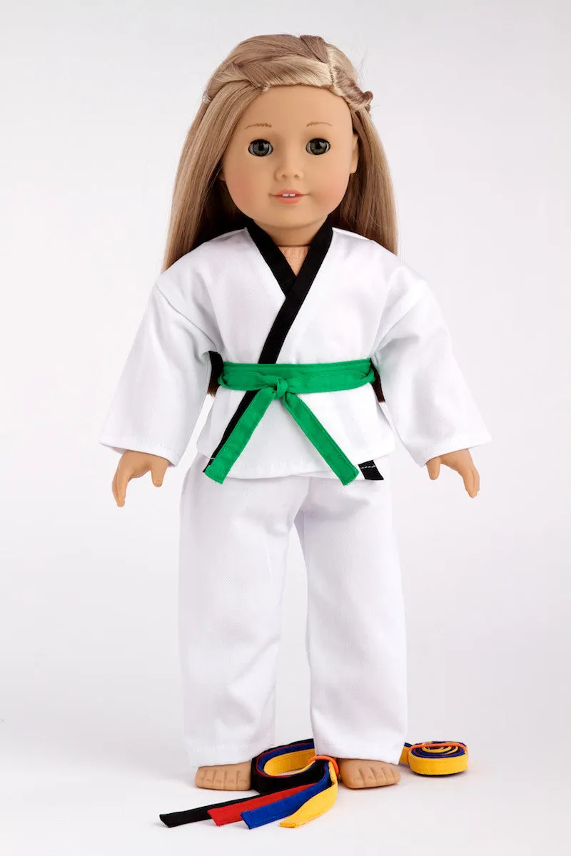 Yin and Yang - Clothes for 18 inch Doll - Karate / Tae Kwon Do Uniform - Blouse, Pants and 5 Belts: Yellow, Green, Red, Blue and Black