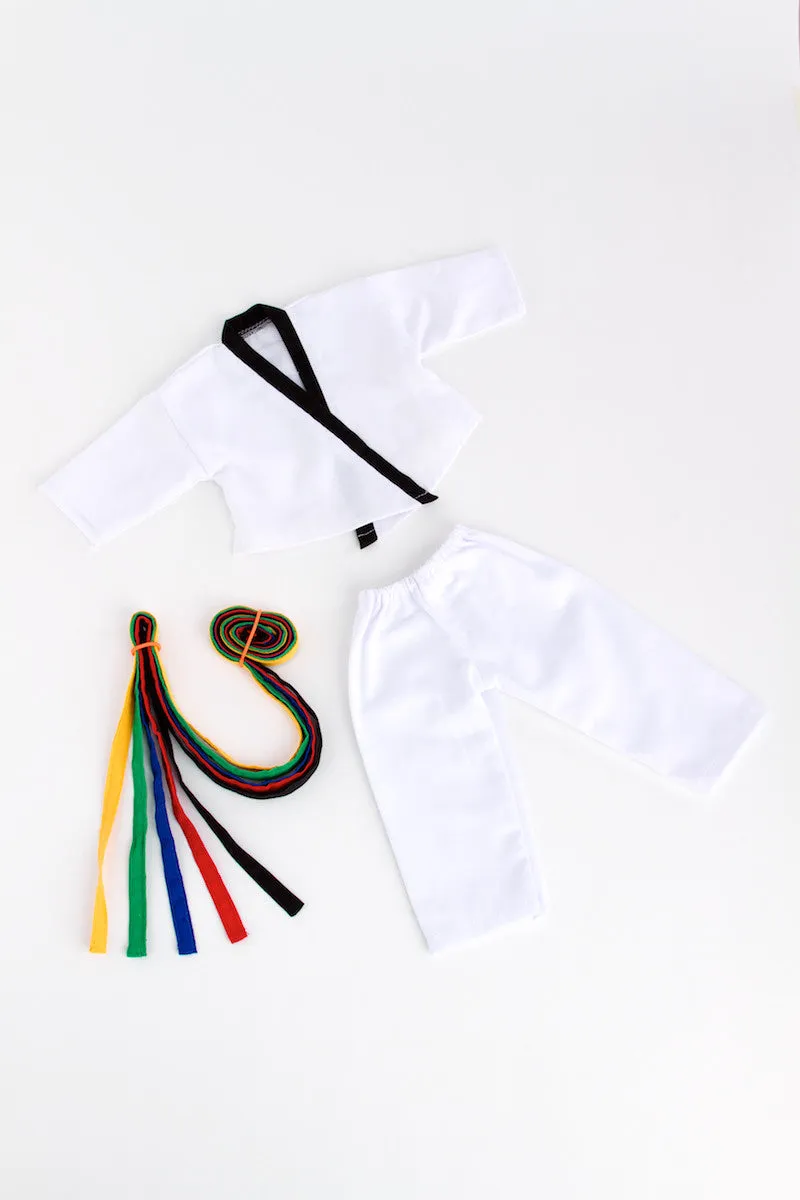 Yin and Yang - Clothes for 18 inch Doll - Karate / Tae Kwon Do Uniform - Blouse, Pants and 5 Belts: Yellow, Green, Red, Blue and Black